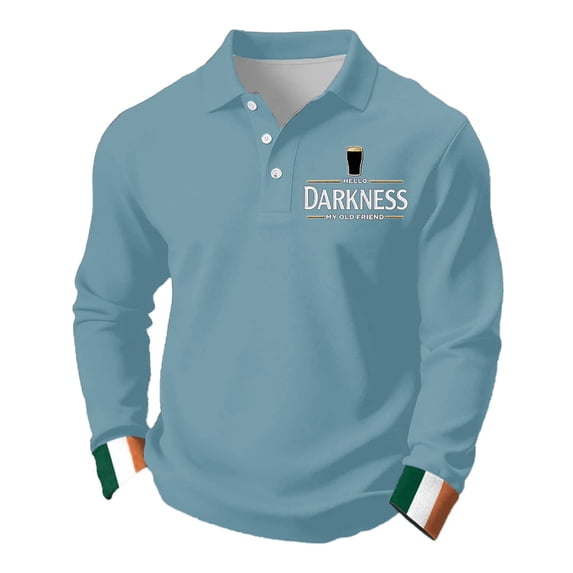 Hello Darkness My Old Friend Men's Long Sleeve Polo Shirt Button Graphic Top