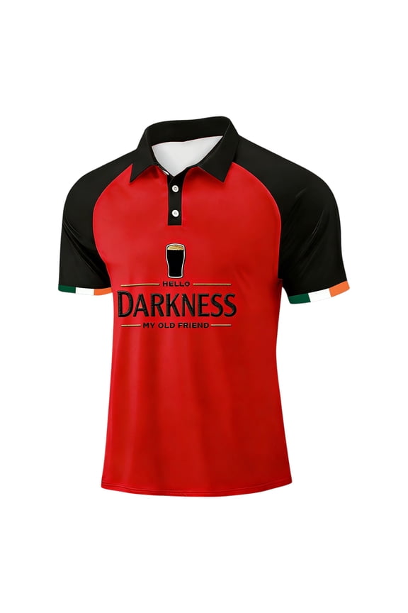 Hello Darkness My Old Friend Shirt for Men Button Down Short Sleeve Shirt St Patricks Day Irish Beer Polo Shirts Ireland Tee,Red L