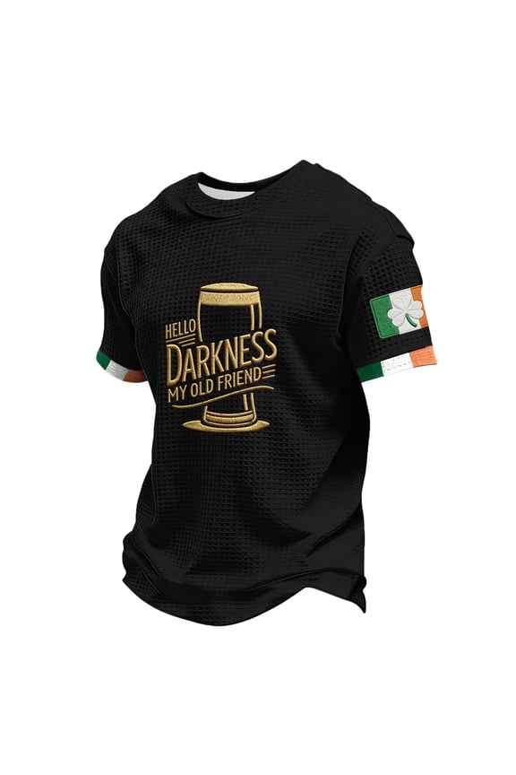 Hello Darkness My Old Friend T-Shirt for Mens Long Sleeve Waffle Shirts St. Patrick's Irish Drinking T-Shirt Ireland Tee,Black XL