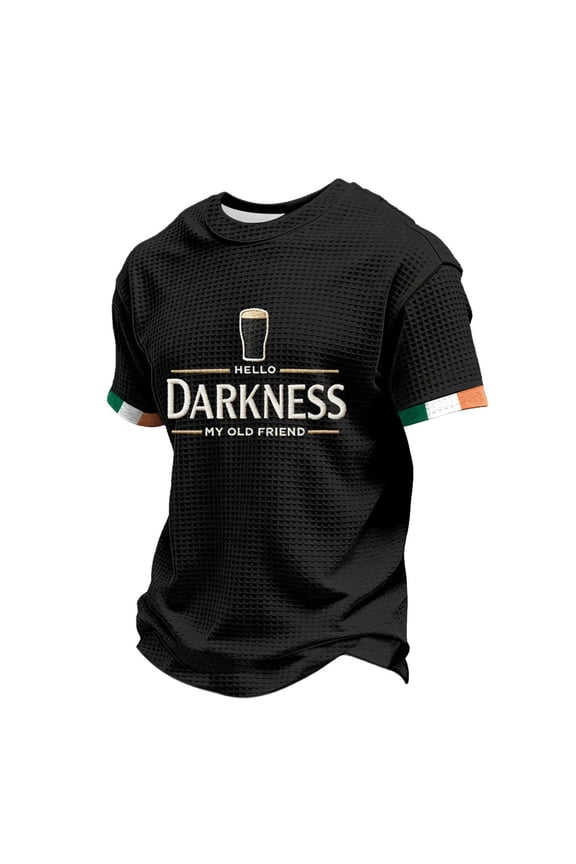 Hello Darkness My Old Friend Textured Crew Neck Short Sleeve T-Shirt for Men Casual Streetwear