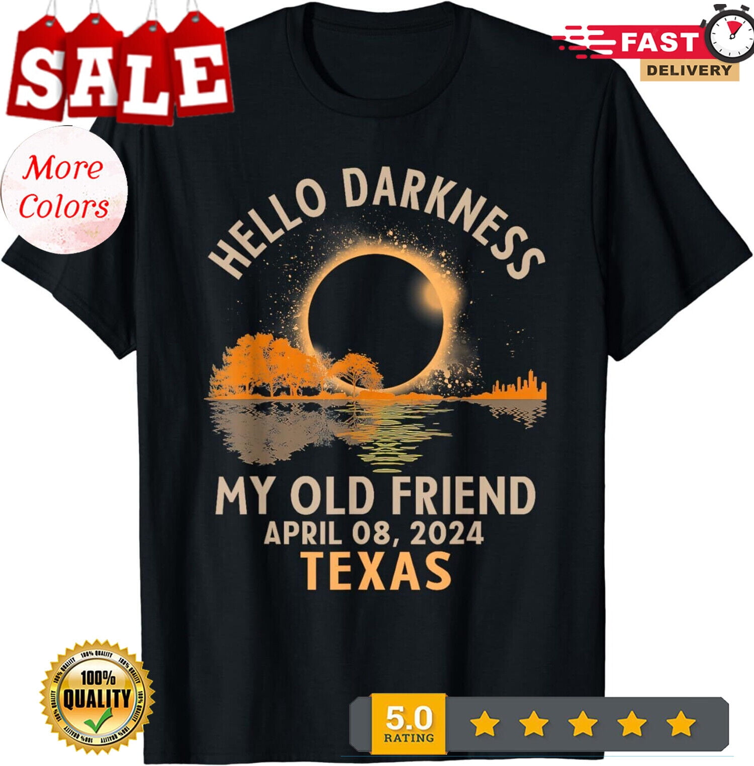 Hello Darkness My Old Friend Total Solar Eclipse 2024 Texas Unisex T