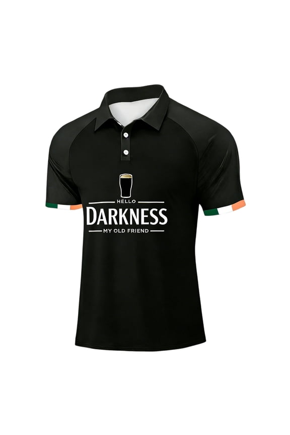 Hello Darkness My Old Friend T-Shirt for Men Button Down Short Sleeve Shirt Lucky St. Patrick's Day Irish Funny Graphic Beer Polo Shirt Graphic Ireland Tee,Black S