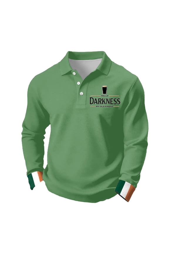 Hello Darkness My Old Friend T-Shirt for Men St Patricks Day Irish Funny Graphic Beer Polo Shirt Button Down Long Sleeve Shirts Waffle Graphic Ireland Tee,Light Green M