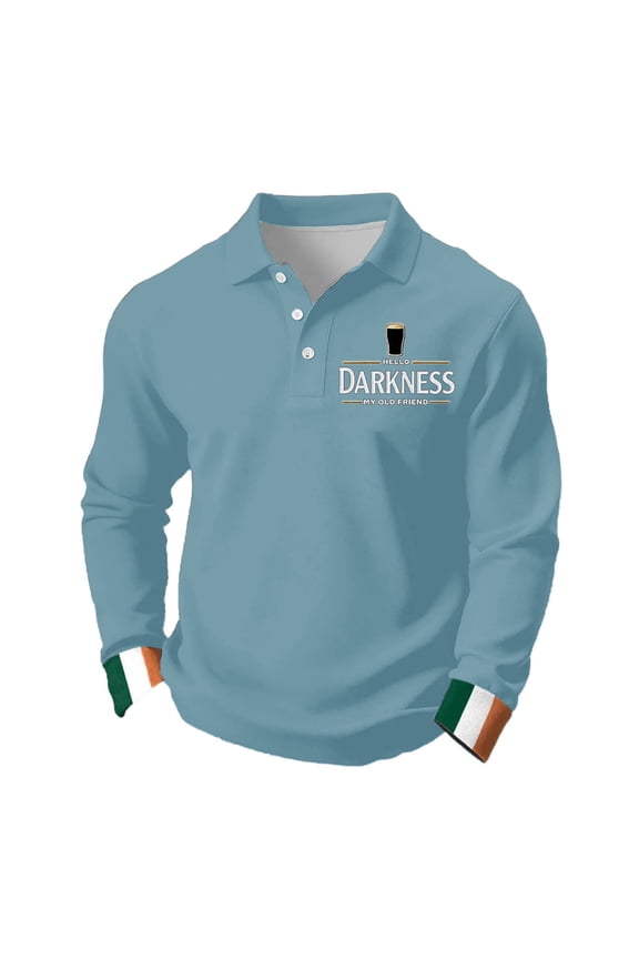 Hello Darkness My Old Friend T-Shirt for Mens Lucky St. Patrick's Day Waffle Polo Shirts Long Sleeve Irish Funny Graphic Beer Shirts Graphic Ireland Button Down Tee,Light Blue 2XL