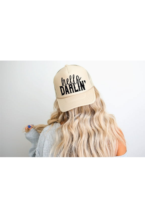 Designs- Hello Darlin' Tan Unisex Foam Trucker Hat