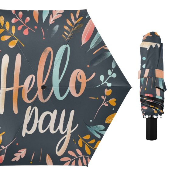 Hello Day Flower Compact Sun Umbrella Windproof Travel Umbrellas for Rain Strong Portable UV Protection
