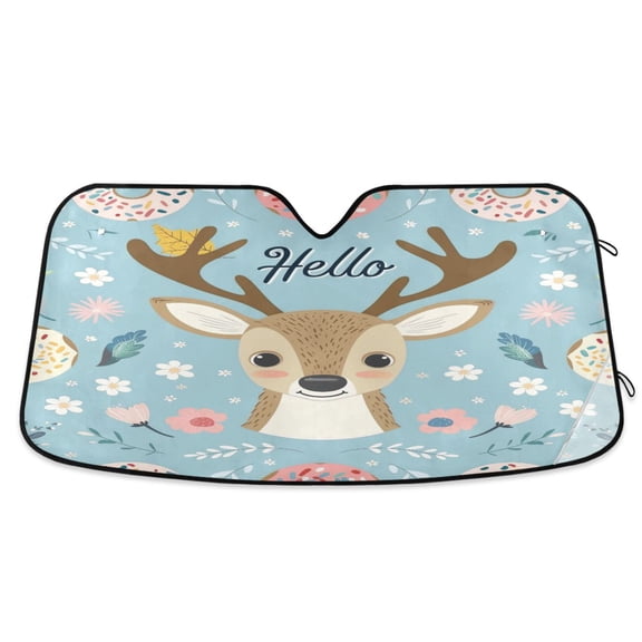 Hello Deer Face Car Windshield Sun Shade Foldable Car Front Window Visor Heat and UV Protection 55x27.6
