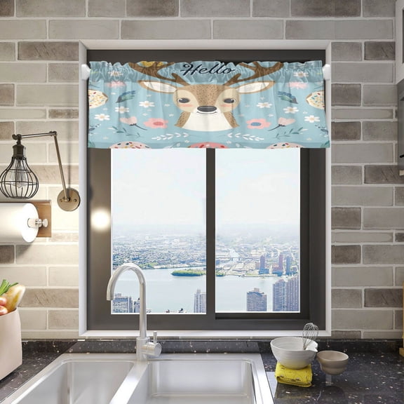 Hello Deer Face Valance Curtains Rod Pocket for Kitchen Living Room Windows Farmhouse Decor 54x18