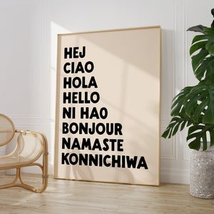 Hello Different Languages Print Hallway Entryway Home Wall Art, 24x36 UNFRAMED