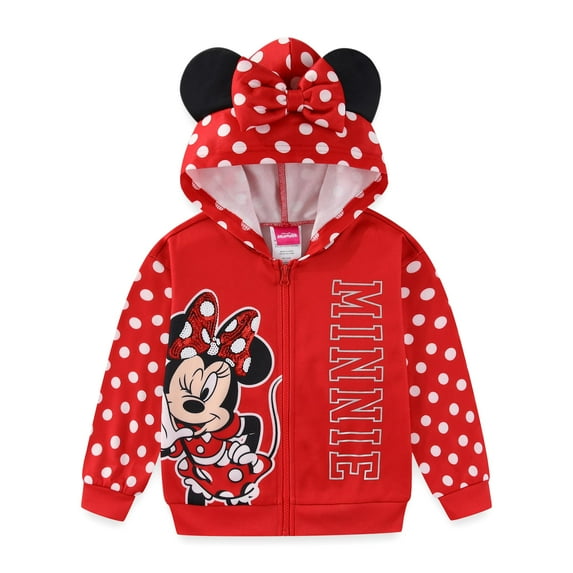 Hello Disney Minnie Mouse Zip Up Hoodie with Bow and Ears (Girls), Sizes 2T-7