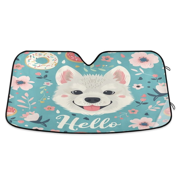 Hello Dog Face Car Windshield Sun Shade Foldable Car Front Window Visor Heat and UV Protection 53x23.5