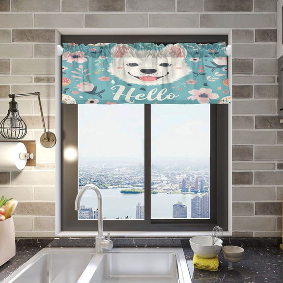 Hello Dog Face Valance Curtains Rod Pocket for Kitchen Living Room Windows Farmhouse Decor 54x18