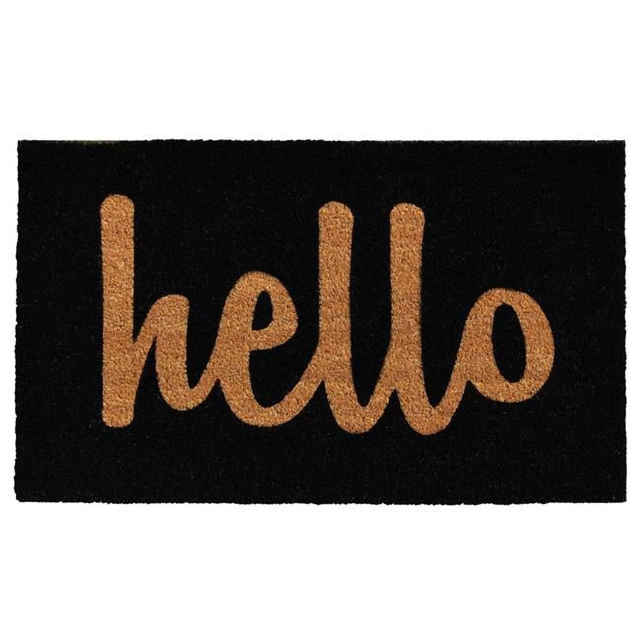 Hello Script Black and Natural Coir Outdoor Doormat 17" x 29"