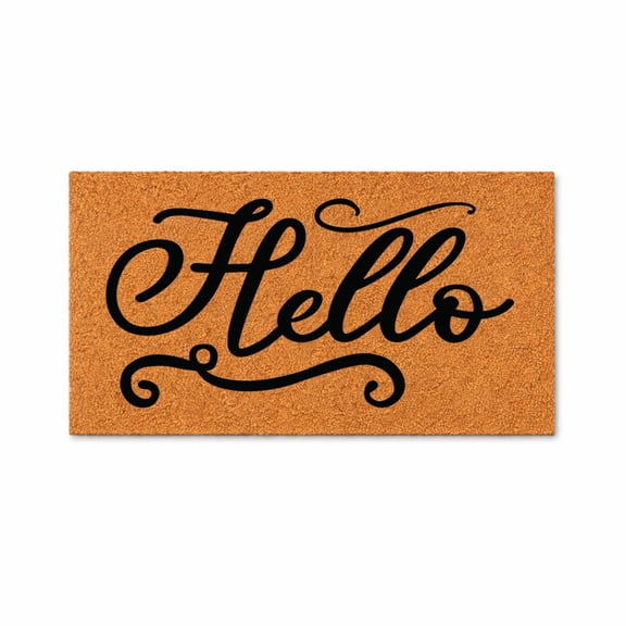 Hello Doormat, Decorative Script Welcome Mat, Indoor Outdoor Entryway Door Mat (36x72 inches) WoodByStu 5645