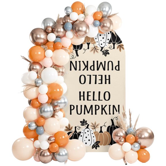Hello Dot Pumpkin Arch Backdrop Cover 4 FT, Cartoon Maple Leaves Thanksgiving Day Wedding Arch Cover Stretchy Backdrop Stands Covers for Birthday Party Ceremony Banquet Decor
