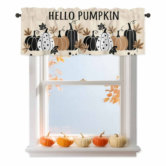 Hello Dot Pumpkin Valances for Windows, 54 x 18in, Cartoon Maple Leaves Thanksgiving Day Rod Pocket Kitchen Valance Curtain Light Filtering Window Treatments for Living Room Bedroom, 1 Panel