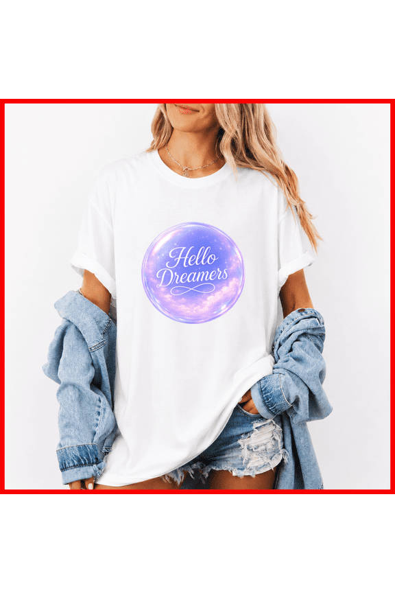 Hello Dreamers Bubble Text Typography Aesthetic Gift Unisex T-Shirt, up to size 5XL