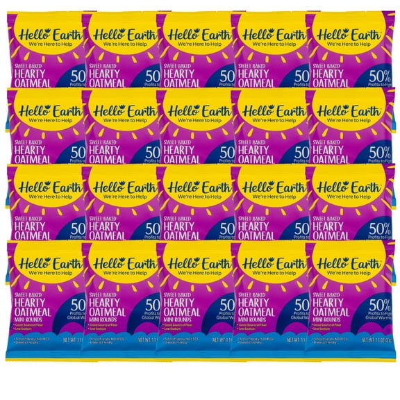 Hello Earth Sweet Baked Hearty Oatmeal Mini Rounds 20-Pack, 1.1 oz Snack Bags | Lower Sodium, Diabetic Friendly, School-Safe Sweet Snack | Good Source of Fiber, No HFCS