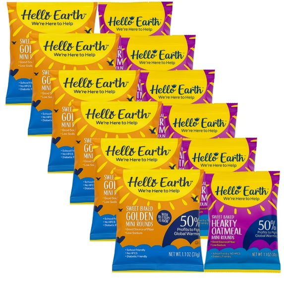 Hello Earth Variety Pack – 12 Bags (6 Oatmeal Rounds & 6 Butter Rounds), 1.1 oz Each | All-Natural Bite-Sized Cookies | Perfect for School Lunches, Snacks & On-the-Go