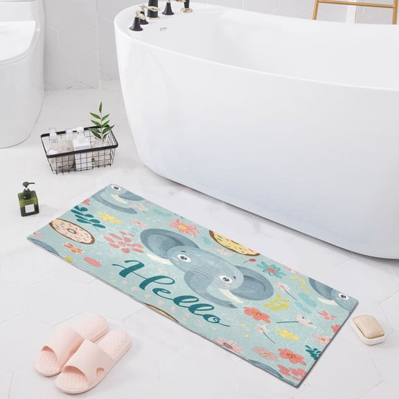 Hello Elephants Face Bath Mat 39x20 Non-Slip Bathroom Rugs Absorbent Soft Plush Quick Dry for Tub Shower Kitchen Home Decor