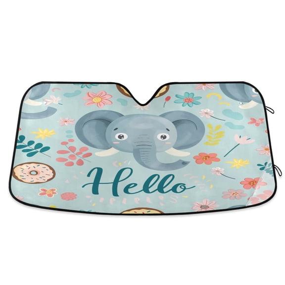 Hello Elephants Face Car Windshield Sun Shade Foldable Car Front Window Visor Heat and UV Protection 55x27.6