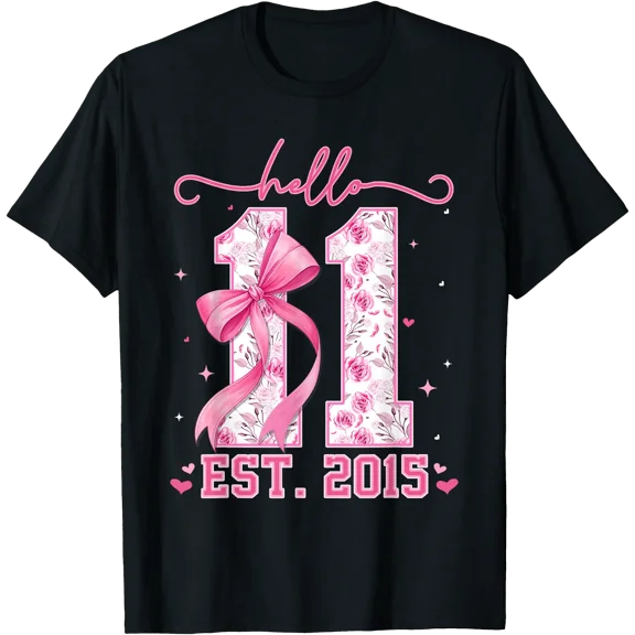 Hello Eleven Est 2015 Pink Coquette Bow 11Th Birthday Girl T-Shirt, Unisex T-Shirt