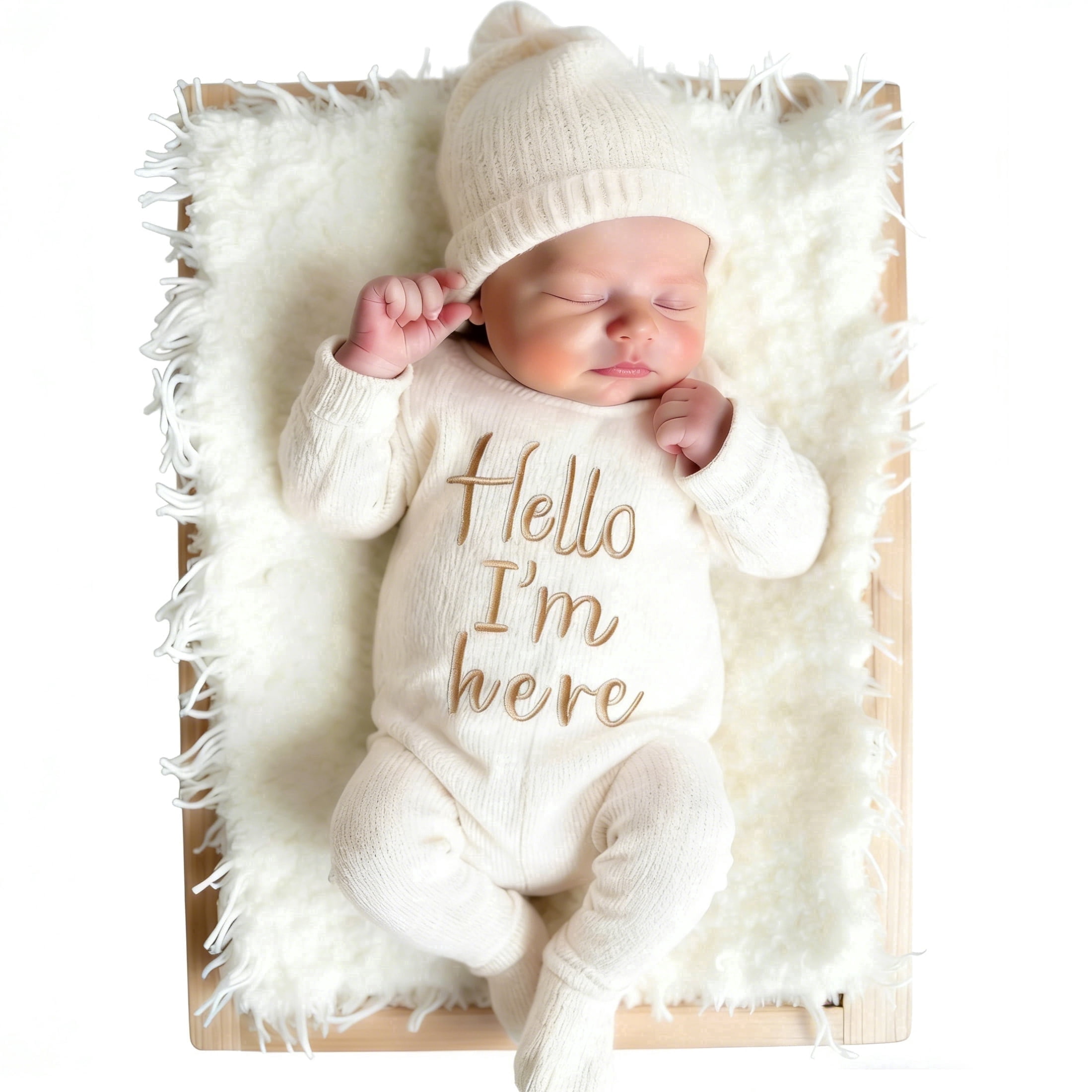 Ylsteed "Hello" Embroidery Knitting Onesie Newborn Birth Announcement Outfits Footed Jumpsuit Baby Boy Girl Photography Props Newborn