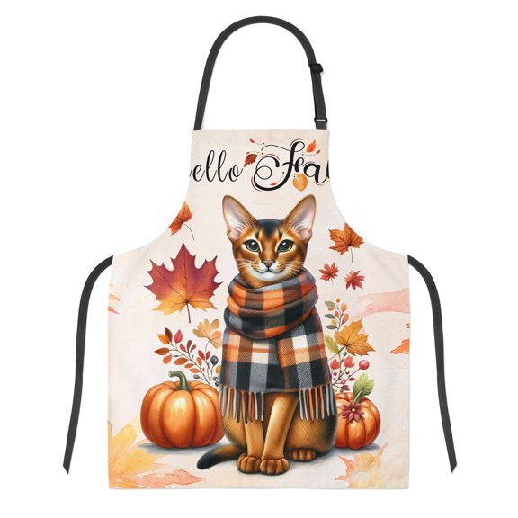 Hello Fall Abyssinian Scarf Welcome Autumn with Leaves Pumpkins Apron Cat Lover Kitten Owner Gifts for Cooking Grilling Baking Painting Gardening - 00011