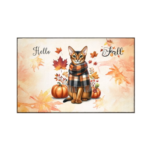 Hello Fall Abyssinian Scarf Welcome Autumn with Leaves Pumpkins Indoor Rug Cat Lover Kitten Owner Gifts Carpet Living Bed Room Sofa Home Decor - 00011