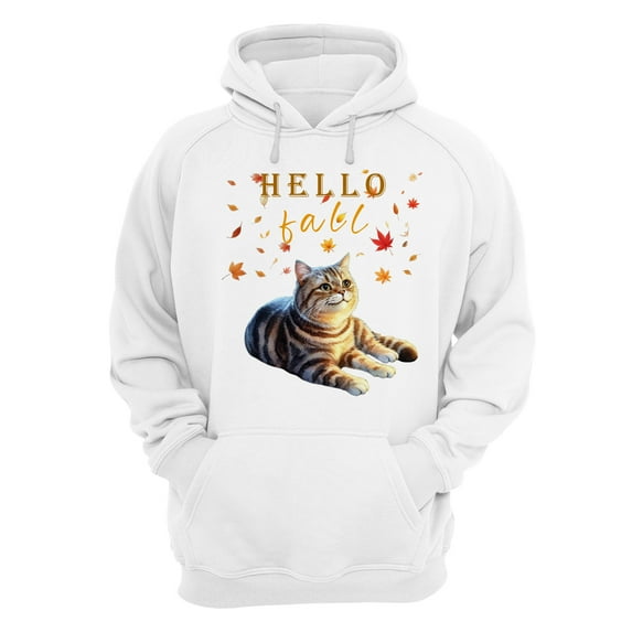 Hello Fall American Shorthair Enjoys Warm Campfire Autumn Night Bright Moon Hoodie Unisex Merch Hoodies Cat Lover Kitten Owner Gifts - 01008