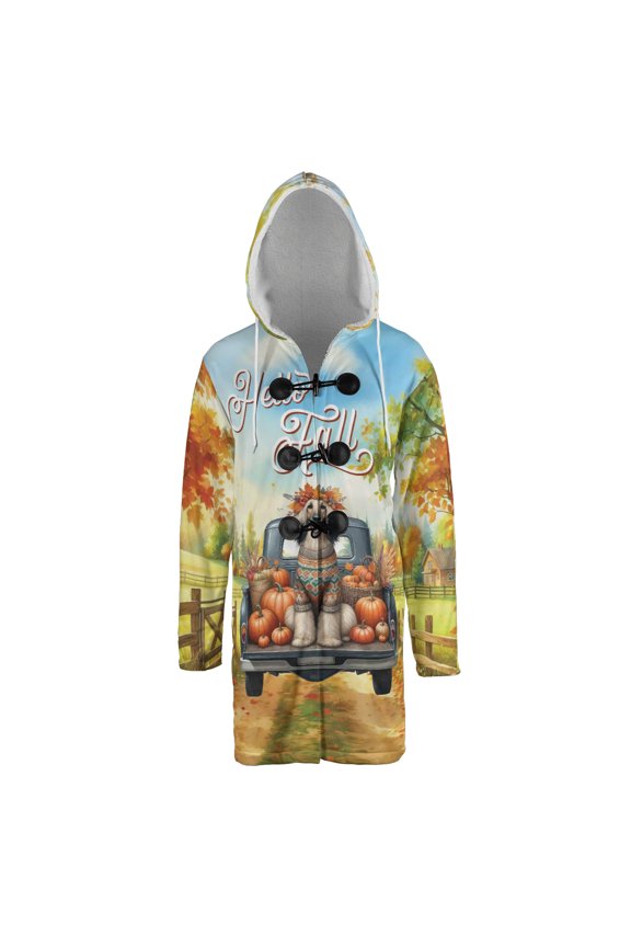 Hello Fall Autumn Afghan Hound Pumpkins Pickup Truck All Over Print 3D Hooded Duffle Toggle Coat Dog Lover - 13011