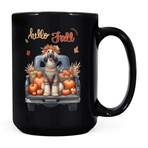 Hello Fall Autumn Afghan Hound Pumpkins Pickup Truck Mug Dog Lover Coffee Tea Cup - 13011