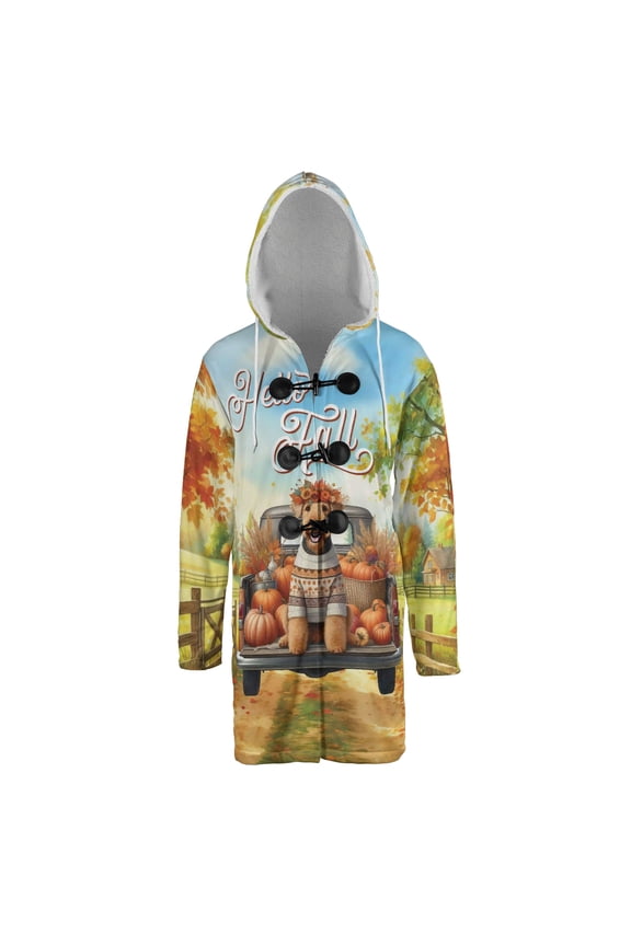 Hello Fall Autumn Airedale Terrier Pumpkins Pickup Truck All Over Print 3D Hooded Duffle Toggle Coat Dale Waterside Dog Lover - 13011