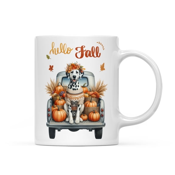 Hello Fall Autumn Dalmatian Pumpkins Pickup Truck Mug Dog Lover Coffee Tea Cup - 13011