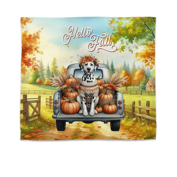 Hello Fall Autumn Dalmatian Pumpkins Pickup Truck Tapestry Dog Lover Wall Hanging Backdrop Home Decor - 13011
