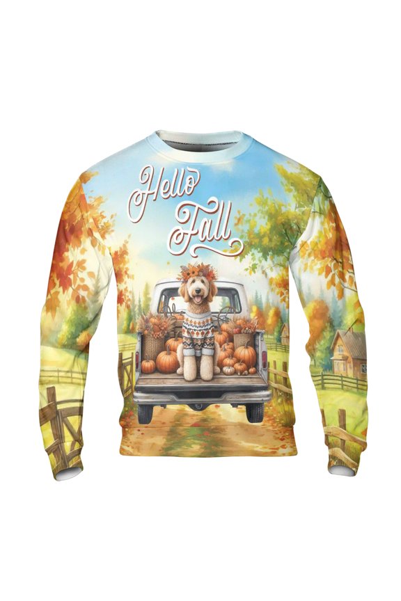 Hello Fall Autumn Goldendoodle Pumpkins Pickup Truck All Over Print 3D Sweatshirt Unisex Merch Doodle Dog Lover Gifts Idea - 13011