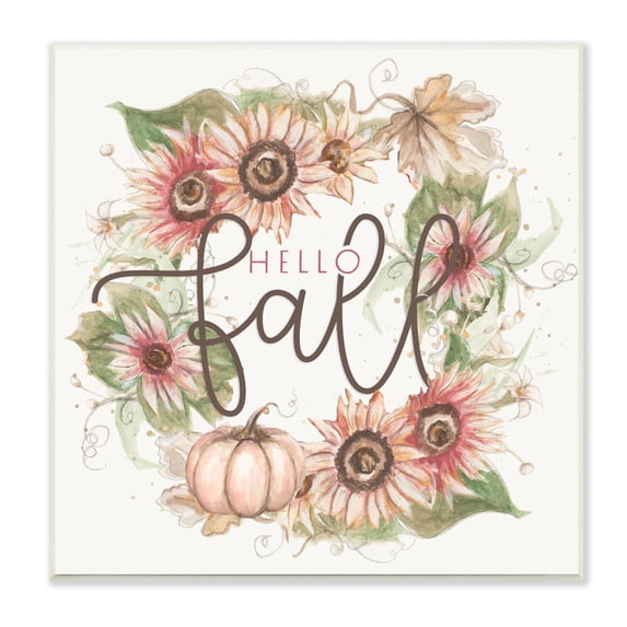 Hello Fall Autumn Greeting Floral Pumpkin Wreath Botanical & Floral Graphic Art Unframed Art Print Wall Art
