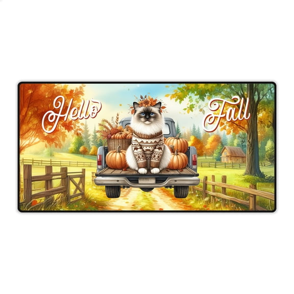 Hello Fall Autumn Ragdoll Pumpkins Pickup Truck Desk Mat Full Keyboard Mouse Pad Cat Lover Kitten Owner Gifts Idea Large Mousepad - 13011
