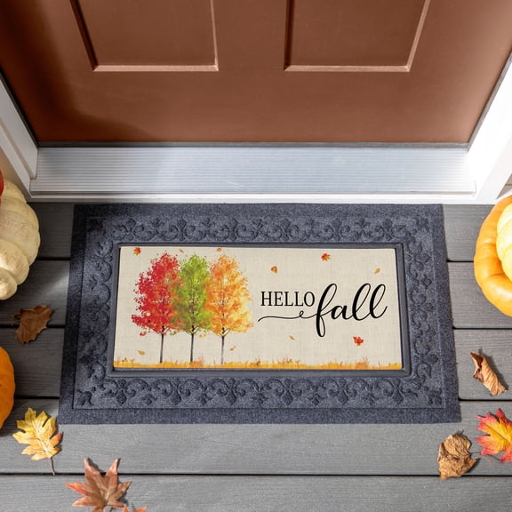 Sassafras Hello Fall Autumn Trees Front Door Mat Indoor Outdoor 22"x10"