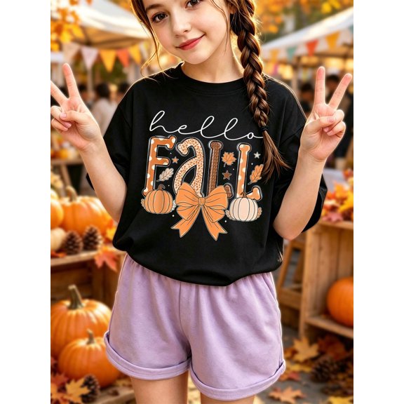 Hello Fall Autumn Vibes Thanksgiving Holiday Men Kids T-Shirt
