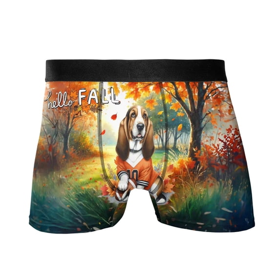 Hello Fall Basset Hound Football Welcome Autumn with Leaves Pumpkins All Over Print Boxer Briefs Underwear for Men Dad Bassets Dog Breed Lovers Gifts Idea - 00012