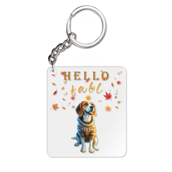 Hello Fall Beagle Enjoys Warm Campfire Autumn Night Bright Moon Acrylic Keychain Beagles Dog Lover Gifts Idea Collar Charm Tag Keyring - 01008