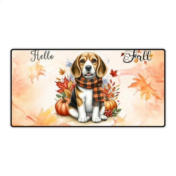 Hello Fall Beagle Scarf Welcome Autumn with Leaves Pumpkins Desk Mat Full Keyboard Mouse Pad Beagles Dog Lover Gifts Idea Large Mousepad - 00011