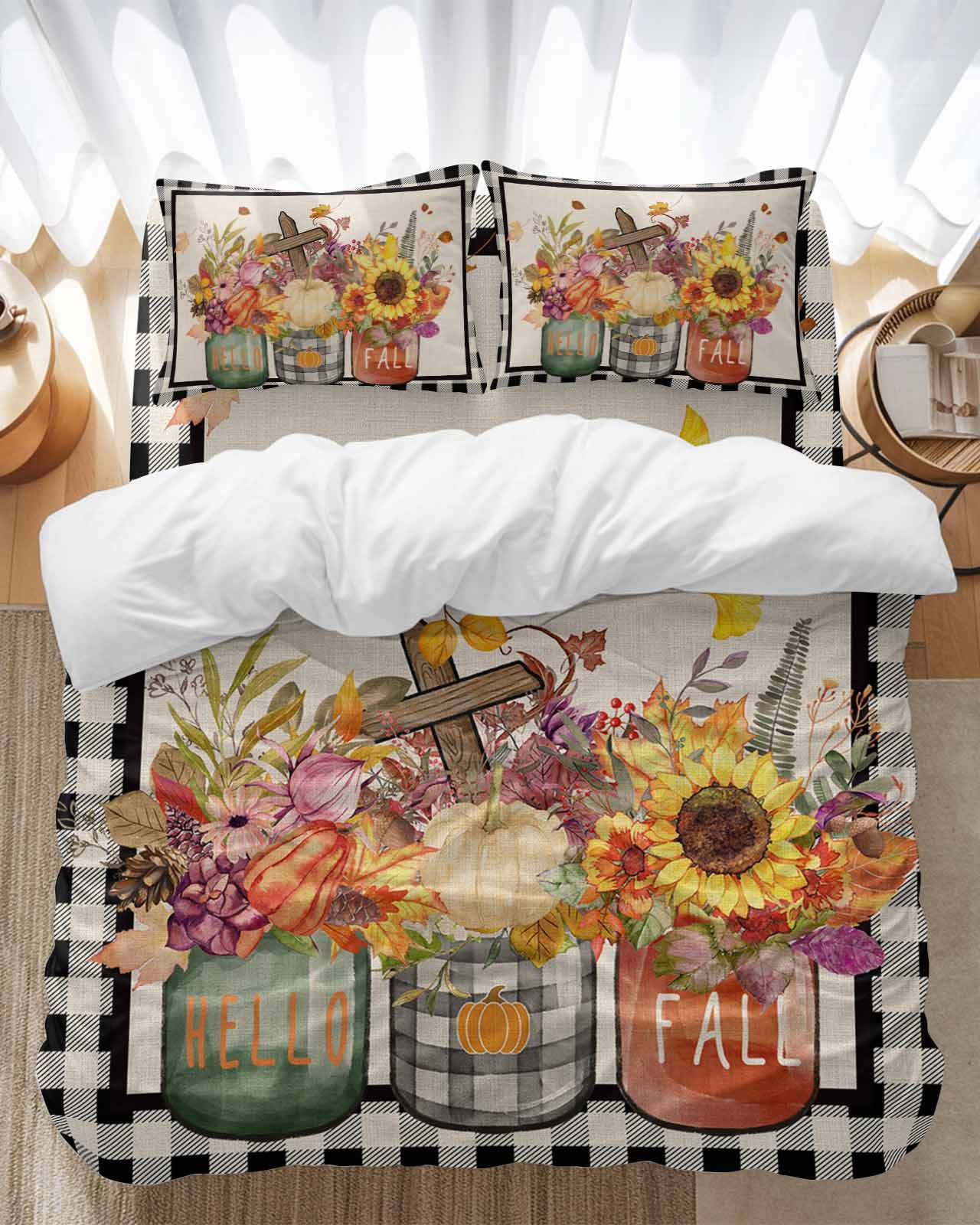 Hello Fall Bedding Duvet Cover Set Twin Size 4 Pieces Farm Sunflower ...