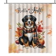 thumbnail image 1 of Hello Fall Bernese Mountain Dog Scarf Welcome Autumn with Leaves Pumpkins Shower Curtain Berner Lover Gifts Waterproof Bathroom Bathtub Curtain - 00011, 1 of 5