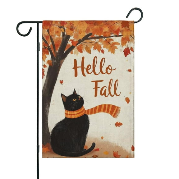 Hello Fall Black Cat with Scarf Fall Garden Flags 12.5"x18" Double Side,Small Yard Flags for Outside,Outdoor Fall Decor,Autumn Funny Garden Flag Yard Decoration