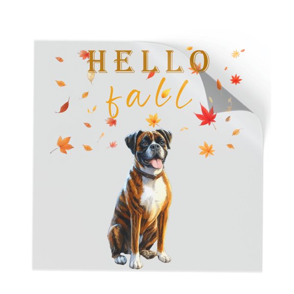 Hello Fall Boxer Enjoys Warm Campfire Autumn Night Bright Moon Cutout Transfer Sticker Boxers Dog Lover Gifts Idea Transparent Decal Art Decor - 01008