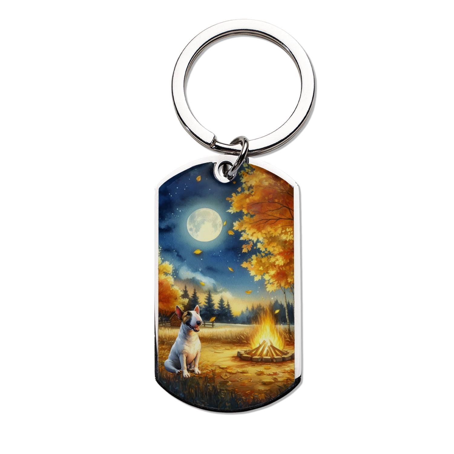 Hello Fall Bull Terrier Enjoys Warm Campfire Autumn Night Bright Moon ...