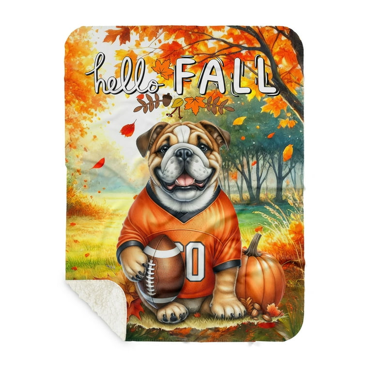 Hello Fall Bulldog Football Welcome Autumn with Leaves