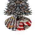 thumbnail image 1 of Hello Fall Cat Christmas Tree Skirt 48 Inches Large Christmas Skirt Tree, Thanksgiving Maple Leaf Black Plaid Tree Skirt Christmas Decorations for Fireplace Party Holidays Indoor Outdoor, 1 of 7